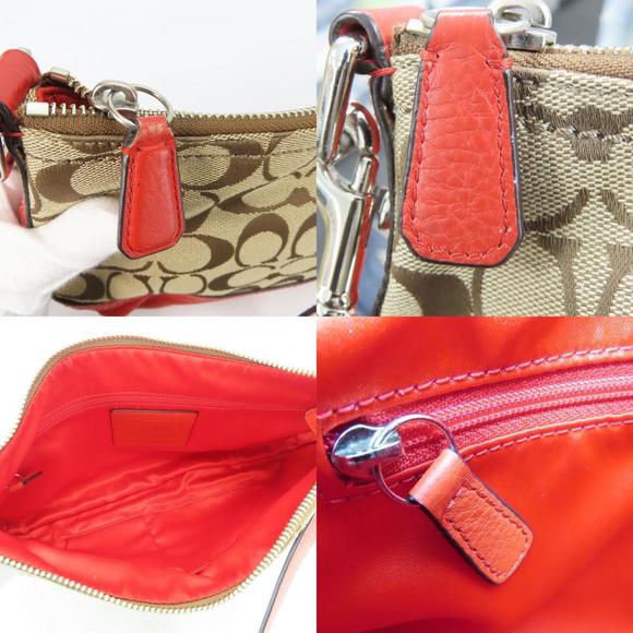 Coach Shoulder Bag F24028 Signature Canvas Leather Red Brown Women's COACH - Picture 8 of 10